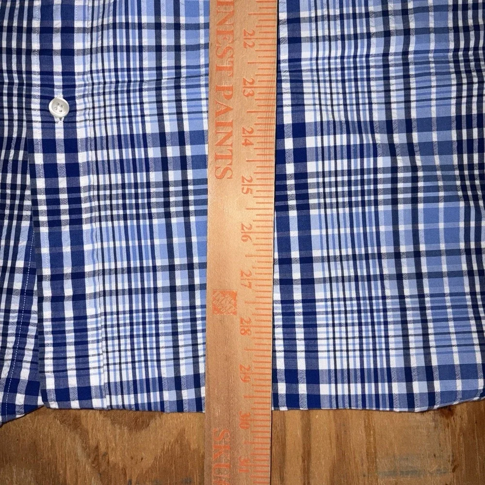 Polo Ralph Lauren Mens XL Short‎ Sleeve Blue Plaid Button Down 100% Cotton